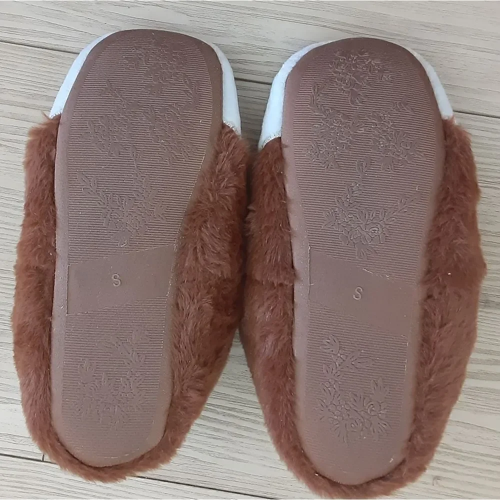 Furry Fox Children's Slippers, Brown and Cream, size Youth Small, NWOT
